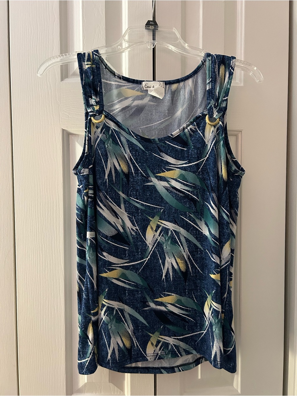 Blue Leaf-Print Tank Top